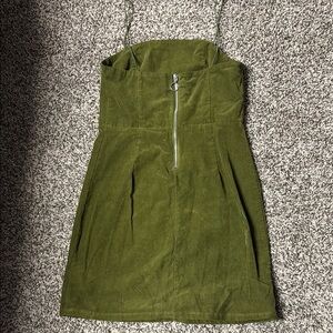 Olive Green Strapless Dress with Zipper